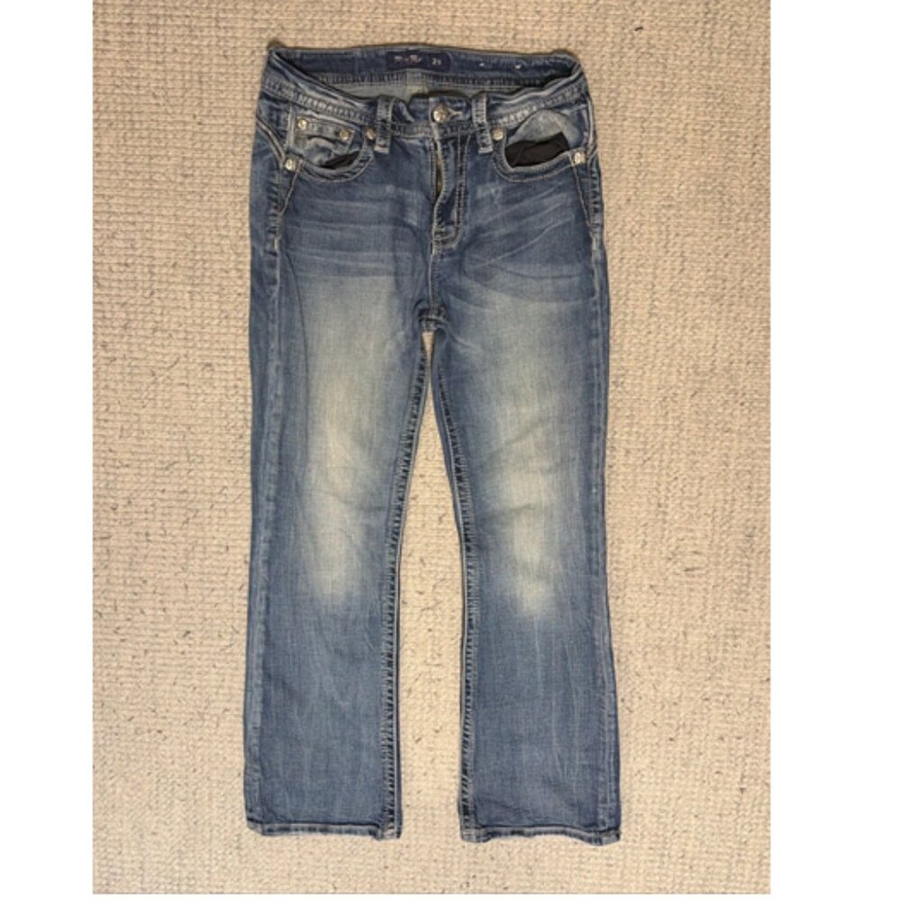 Miss Me Bootcut Jeans Womens 29 Blue Denim Cotton Stretch Medium Wash Distressed